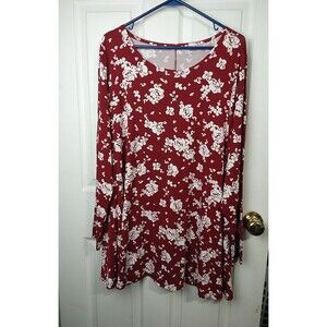 Lane Bryant Woman 14/16 Burgundy White Floral Tunic Blouse Boho Lagenlook